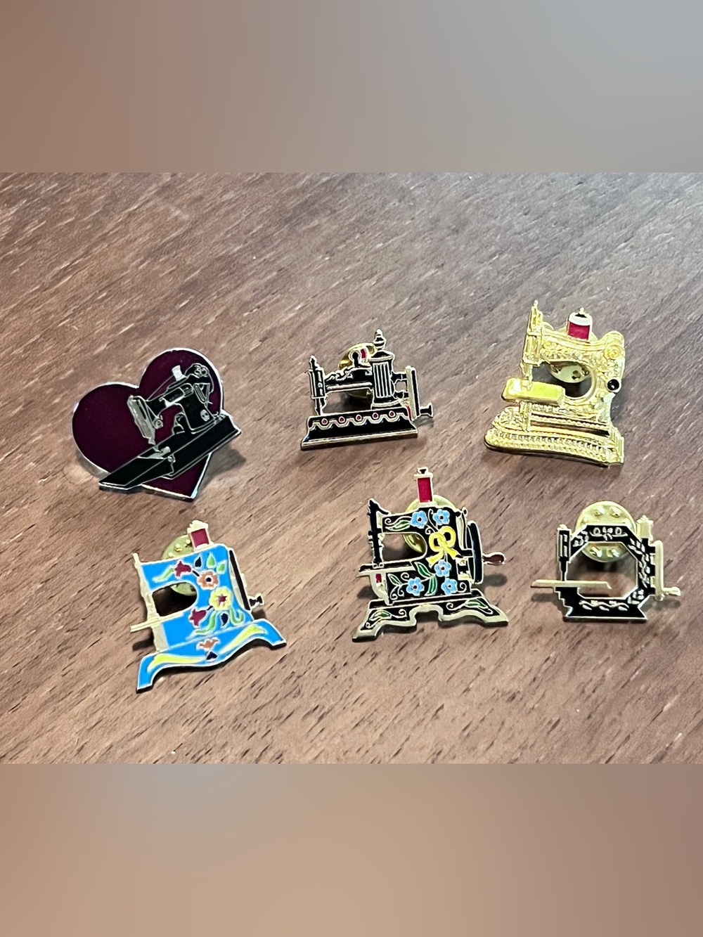 Vintage Sewing Machine Pin Lot Cotilde Collectable Enamel Pins 6 pc